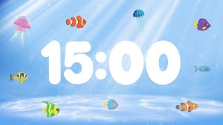 15 Minute Countdown Timer for Kids with Alarm and Fun Music  Under the Sea 🐟 [upl. by Ehudd]