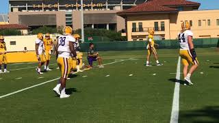 LSU quarterbacks running backs working on the option pitch [upl. by Rebmyt]