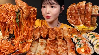 SUB매콤한 쫄면에 바삭쫀득 군만두 먹방 묵은지참치치즈김밥까지 분식 꿀조합 리얼사운드 Jjolmyeon amp Gimbap Mukbang Asmr [upl. by Marice]