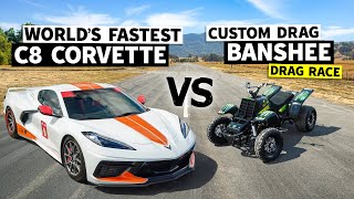 Racespec Banshee drag races EmeliaHartford in the Worlds Fastest C8 Corvette [upl. by Orag]