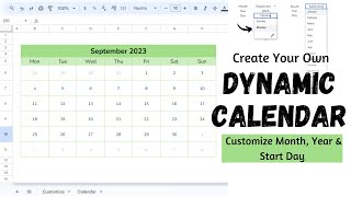 Create a Dynamic Calendar in Google Sheets  Customize Month Year and Start Day bohospreadsheets [upl. by Sweeney]