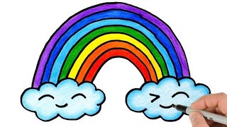 How to Draw Rainbow and Clouds  Easy Drawing for Beginners [upl. by Aleydis]