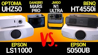 2023 PREMIUM Home Theater Projector Comparison BENQ HT4550i Epson LS11000 Optoma UHZ50 [upl. by Ahsilra]