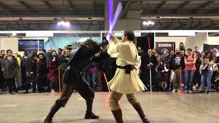 Anakin Vs Obiwan stunt performance Cartoomics Milano 2018 [upl. by Neelhtac]