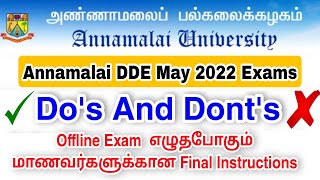 Annamalai University May 2022 Exam Offline Exam Reminder Instructions 👍 [upl. by Aititil]