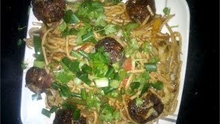 Noodles with manchurian Hakka Noodles Restaurant Style [upl. by Sibylla]