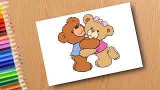 Teddy bear drawing romantic  Teddy Bear Love drawing easy  Easy drawing step by step [upl. by Haidebez]