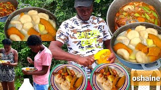 Brown Stew Fish Like Never Before World taste 😋 with  boildumplin  pumpkin🎃  yellow yam 🍠food [upl. by Cowley]