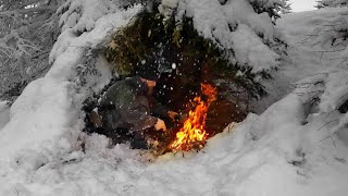 Caught in a Snowstorm  Winter Bushcraft Shelter In Heavy Snow [upl. by Saltzman]