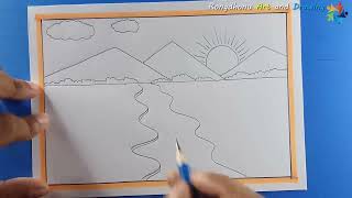 Scenery drawing pencil  Mountain Scenery [upl. by Uta240]