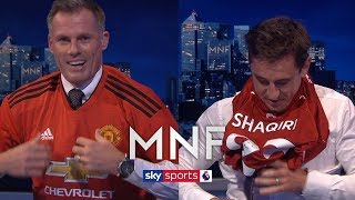 Jamie Carragher and Gary Neville swap Manchester United and Liverpool shirts  MNF [upl. by Annahsed9]