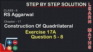 Construction of Quadrilateral Class 8 Exercise 17A Question 5  8 RS AggarwalLearn maths [upl. by Ogirdor]