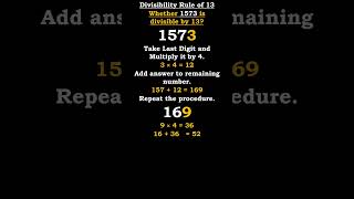 Divisibility Rule of 13  Minute Math Shorts  Class 8910  SSC MTS CHSL CGL  Divisibility Rules [upl. by Oijile]