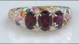 Rhodolite Garnet Multi Sapphire amp Diamond Ring In 14K Yellow Gold 317ctw [upl. by Dionne]