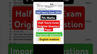 7th Maths Half Yearly Exam Original Question Paper 2024 Important Question [upl. by Manville]