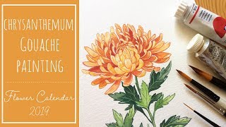 Chrysanthemum Flower Gouache painting  Flower Calendar 2019 [upl. by Schmeltzer]