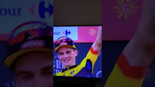 Sepp Kuss hilarious podium gulp after winning stage 6 of 2023 Vuelta España vueltaespaña seppkuss [upl. by Janik]