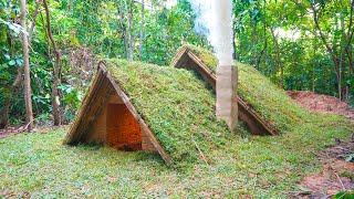 Build Modern Grass Roof Hut Underground by Ancient Skills [upl. by Lundin774]