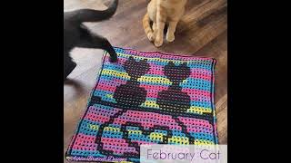 February Cat large interlocking crochet square pattern for mosaic crochet too [upl. by Lihas]