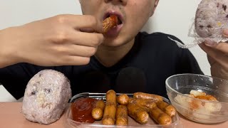 【ASMR】ウインナーと大きいおにぎり２つと漬物 Japanese Food Eating Sounds [upl. by Udenihc]