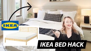 IKEA HACK Ikea Bed Makeover to look luxe DIY upholstered headboard  bedhead [upl. by Winslow]