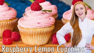 EASY Raspberry Lemon Cupcakes  with Raspberry Buttercream amp Lemon Curd Filling [upl. by Anialem]