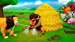 Epic and Funny Angry Bison vs Lion Battle  Funny Animal Cartoons 2024 [upl. by Grimes]