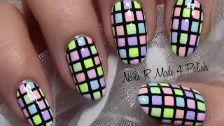 Bunt Karierte Pastell Nägel  Sommer Nageldesign  Colorful Summer Nail Art Design [upl. by Rovner]