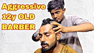 ASMR  YOUNGEST BARBER DOING AGGRESSIVE HEAD MASSAGE  AGE 12 EXPERIENCE 50 BESTEST HEAD MASSAGE [upl. by Chaudoin257]