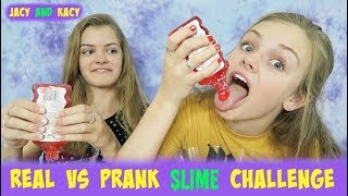 Real vs Prank Slime Challenge  Jacy and Kacy [upl. by Wyck]