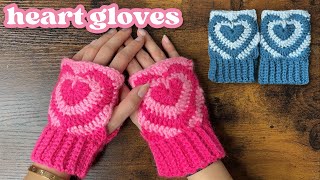 Crochet Fingerless Heart Gloves Tutorial amp Free Written Pattern [upl. by Eitsirc931]