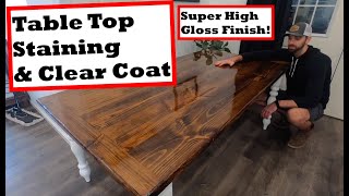 Table Top Stain amp Clear Coat Espresso Stain amp Gloss Polyurethane Farmhouse Table series 4 of 5 [upl. by Priscella]