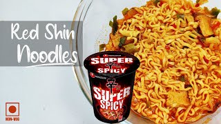 Nongshim Shin Red Super Spicy Cup Noodles  KOREAN Ramen Recipe for NonVegetarians [upl. by Guinn]