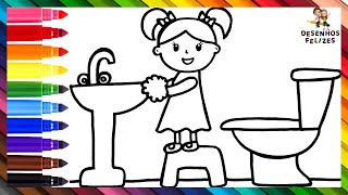 Desenhar e Colorir Uma Menina Lavando as Mãos 👧🧼💦🚰🚽🌈 Desenhos Para Crianças [upl. by Ibok72]