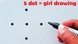 How to draw easy girl from 5 points  Girl drawing step by step [upl. by Lazar]