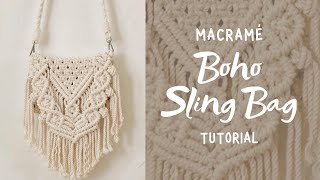 Macrame BOHO BAG  SLING BAG  Easy Tutorial for Beginners Design  1 [upl. by Ahseile]