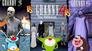 Granny 3 Vs Granny 4 Vs Granny 5 with Oggy jack and Bob Voices [upl. by Marlowe]