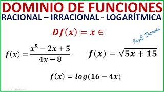 DOMINIO DE FUNCIONES Racional  Irracional  Logarítmica  Parte 1 [upl. by Carlstrom]