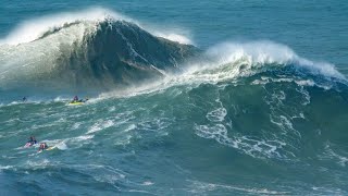 Nazares XXL Waves First Epic Swell of El Niño Season [upl. by Hentrich]