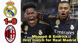 Mbappè amp Endrick first match for Real Madrid vs Milan 10  Excellent Highlight amp All Goals HD 2024 [upl. by Imak]