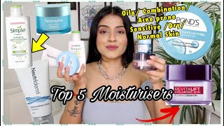 TOP 5 MOISTURIZER FOR OILY SKIN INDIA  Affordable Moisturiser for OilyCombinationSensitive Skin [upl. by Golter]