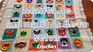 ManTA  Unión de grannysquare para animales de la selva Crochet armado y puntilla [upl. by Yart]