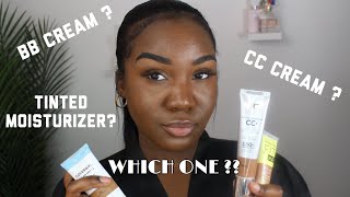 THE DIFFERENCE BETWEEN BB CREAM CC CREAM amp TINTED MOISTURIZER  Makeup For Beginners Black Women [upl. by Avilys465]