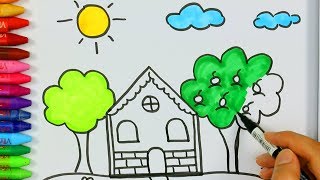 Come disegnare e colorare una casa e un sole 🏡  Come disegnare e colora per i bambini [upl. by Deane872]