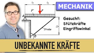 Auflagerkräfte Konsolenträger  Stützlager  Streckenlast  Allgemeines Kraftssystem  Freimachen [upl. by Kendry]