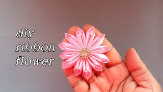 Ribbon flower  How to make ribbon flowers  Fabric Flower making  Ribbon flower how to make [upl. by Nautna]