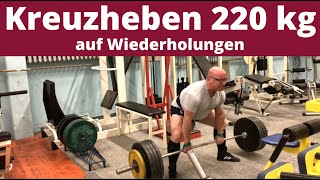 Kreuzheben 220 kg auf Wiederholungen  Handgelenk nur zum Ziehen geeignet  Powerlifter 56 Jahre [upl. by Ynned279]