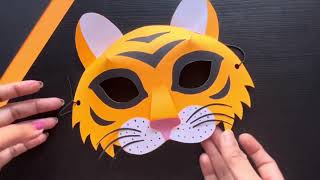 3D tiger mask  How to make a tiger mask using paper  DIY tiger paper mask  Animal paper mask idea [upl. by Yna]