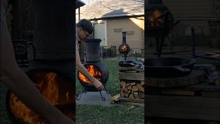 backyard campfire bacon 🏡🔥🥓starttofinish chiminea bacon outdoorcooking campfire [upl. by Ecyar378]