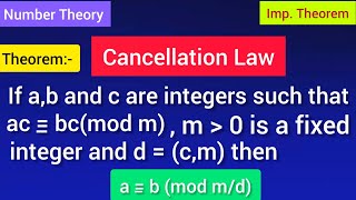 State and Proof Cancellation law  If ac  bcmod m and dcm then a  b mod md Number Theory [upl. by Lorrie]